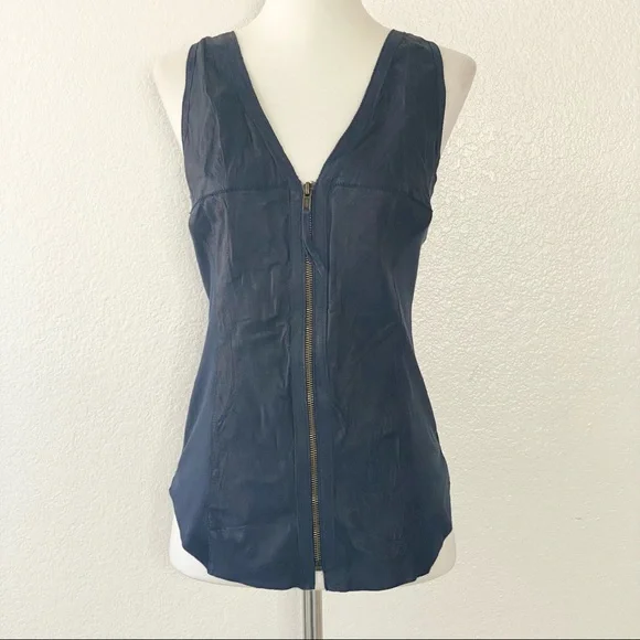 ILLIA Blue Leather Blouse - Picture 1 of 8